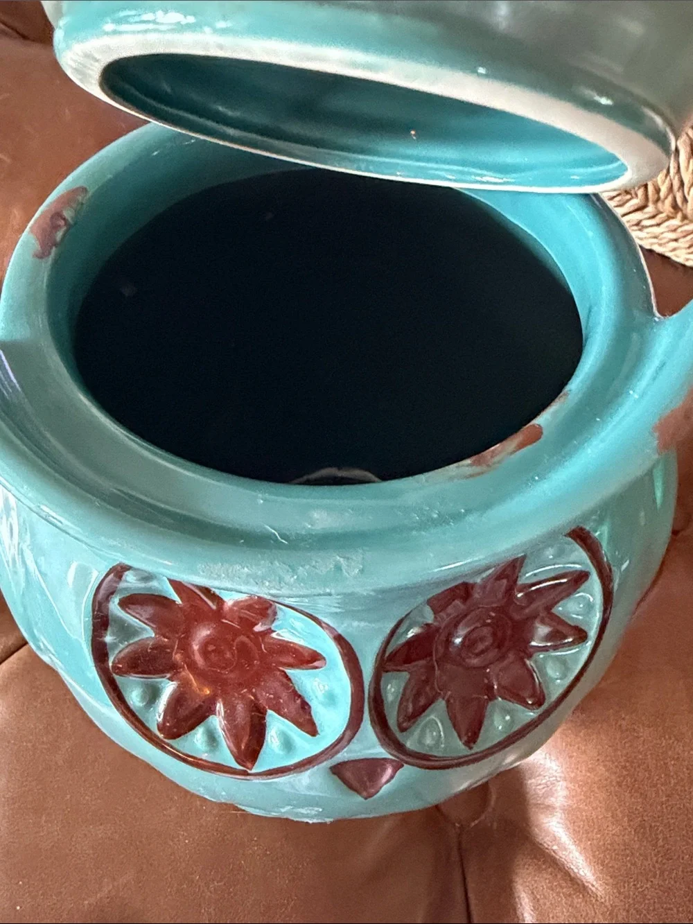 Pier 1 Starry Night Owl canister featuring a distinct turquoise glaze.